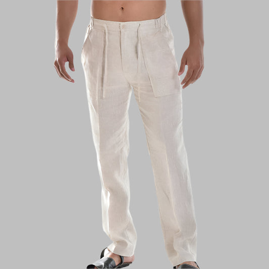 Thaddeus - Ademende Zomer Linnen Broek voor Heren - Koel, Comfortabel en Stijlvol met Elastische Taillekoord Strand Yoga Broek Modehuis-Nederland