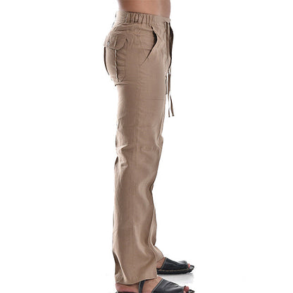 Thaddeus - Ademende Zomer Linnen Broek voor Heren - Koel, Comfortabel en Stijlvol met Elastische Taillekoord Strand Yoga Broek Modehuis-Nederland