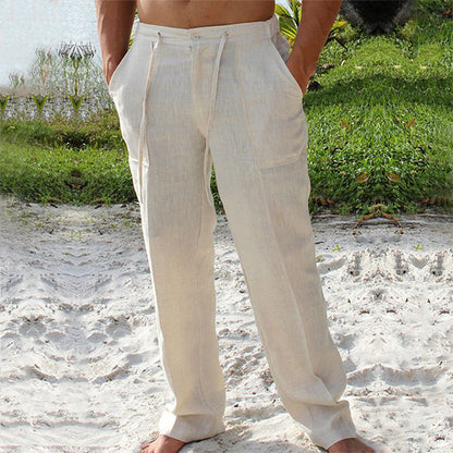 Thaddeus - Ademende Zomer Linnen Broek voor Heren - Koel, Comfortabel en Stijlvol met Elastische Taillekoord Strand Yoga Broek Modehuis-Nederland