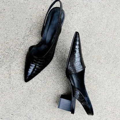 Slingbacks pumps blokhak met croco patroon - Zarrah Modehuis-Nederland