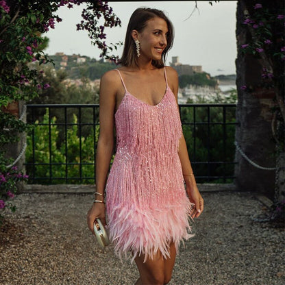 Dames glitter jurk met zomerse snit