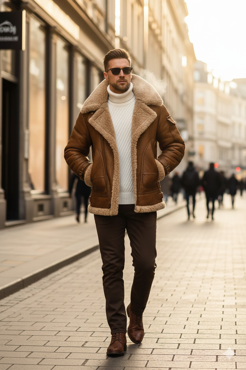Markus Aviator Jacket Shearling Kraag Heren