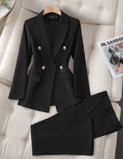 Elegant Damespak | Geïnspireerde Blazer en Pantalon & Gouden knopen Modehuis-Nederland