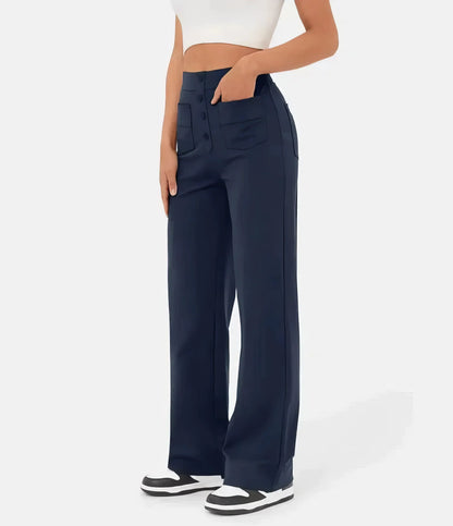 Dames broek met hoge taille en smal toelopende pijp