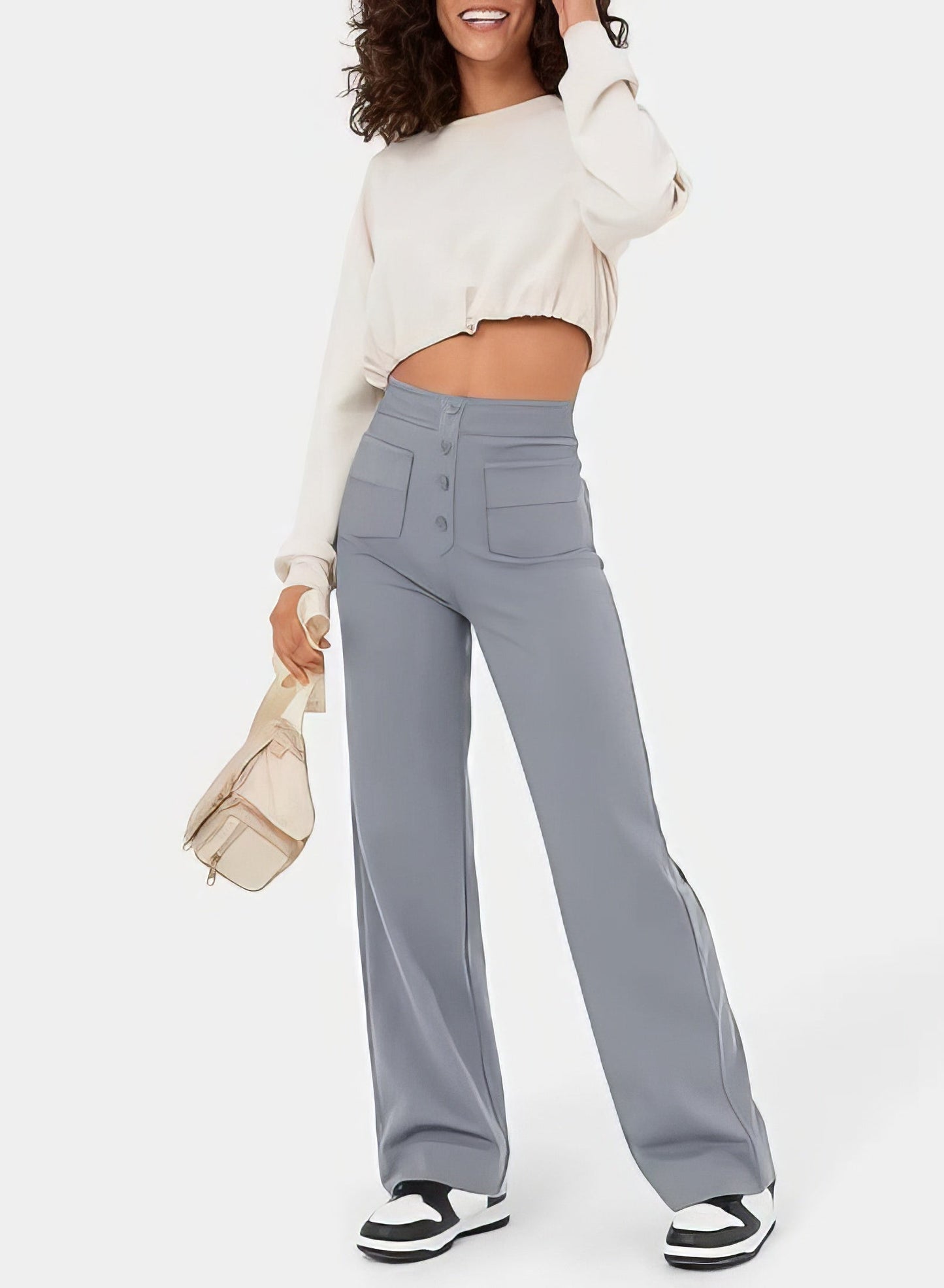 Dames broek met hoge taille en smal toelopende pijp