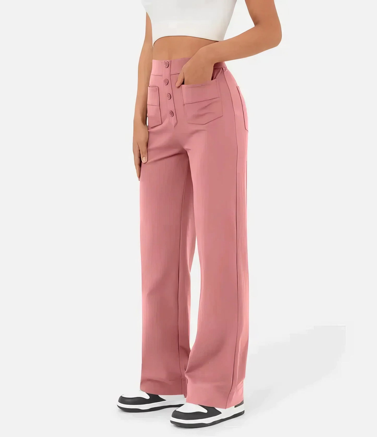 Dames broek met hoge taille en smal toelopende pijp