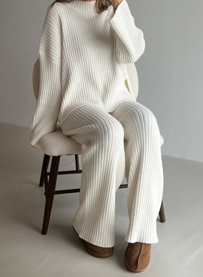Almond White Rib Knit Pants Modehuis-Nederland