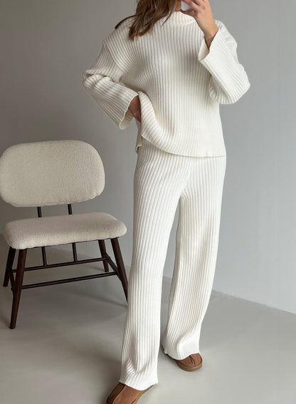 Almond White Rib Knit Pants Modehuis-Nederland