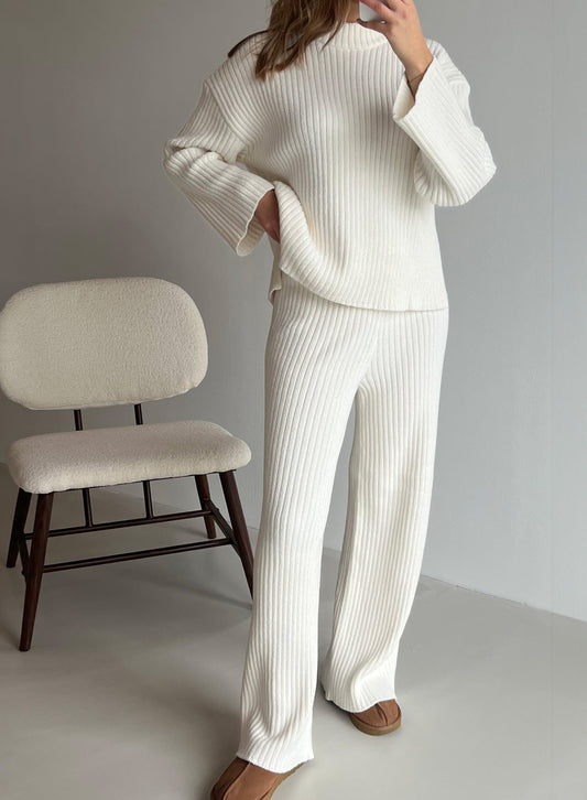 Almond White Rib Knit Pants Modehuis-Nederland