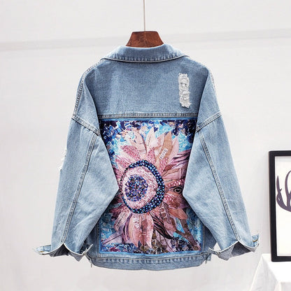 Dames Spijkerjack| festival vibe & art detail Modehuis-Nederland