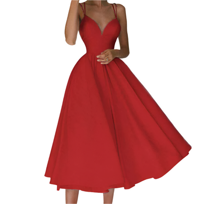 Dames jurk split met V-hals en elegante tailleband