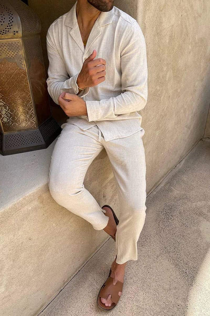 Linnen Loungeset | Overhemd met Kraag & Slim-Fit Broek Modehuis-Nederland