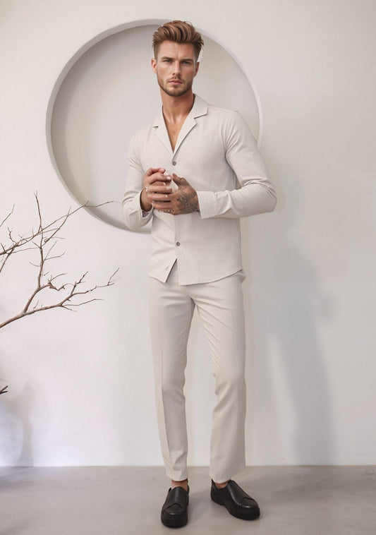 Linnen Loungeset | Overhemd met Kraag & Slim-Fit Broek Modehuis-Nederland