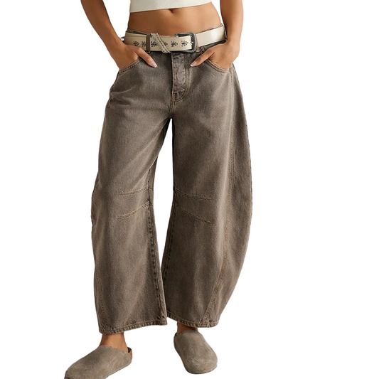 Dames Baggy Wide Leg Jeans Washed Lang