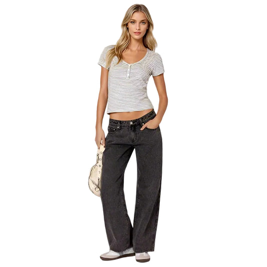 Dames Low Waist Wide Leg Jeans Lang
