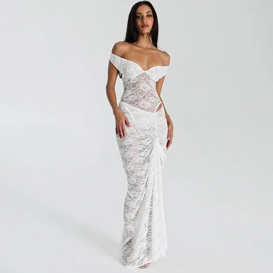 Dames avondjurk met off-shoulder halslijn en gevormde taille