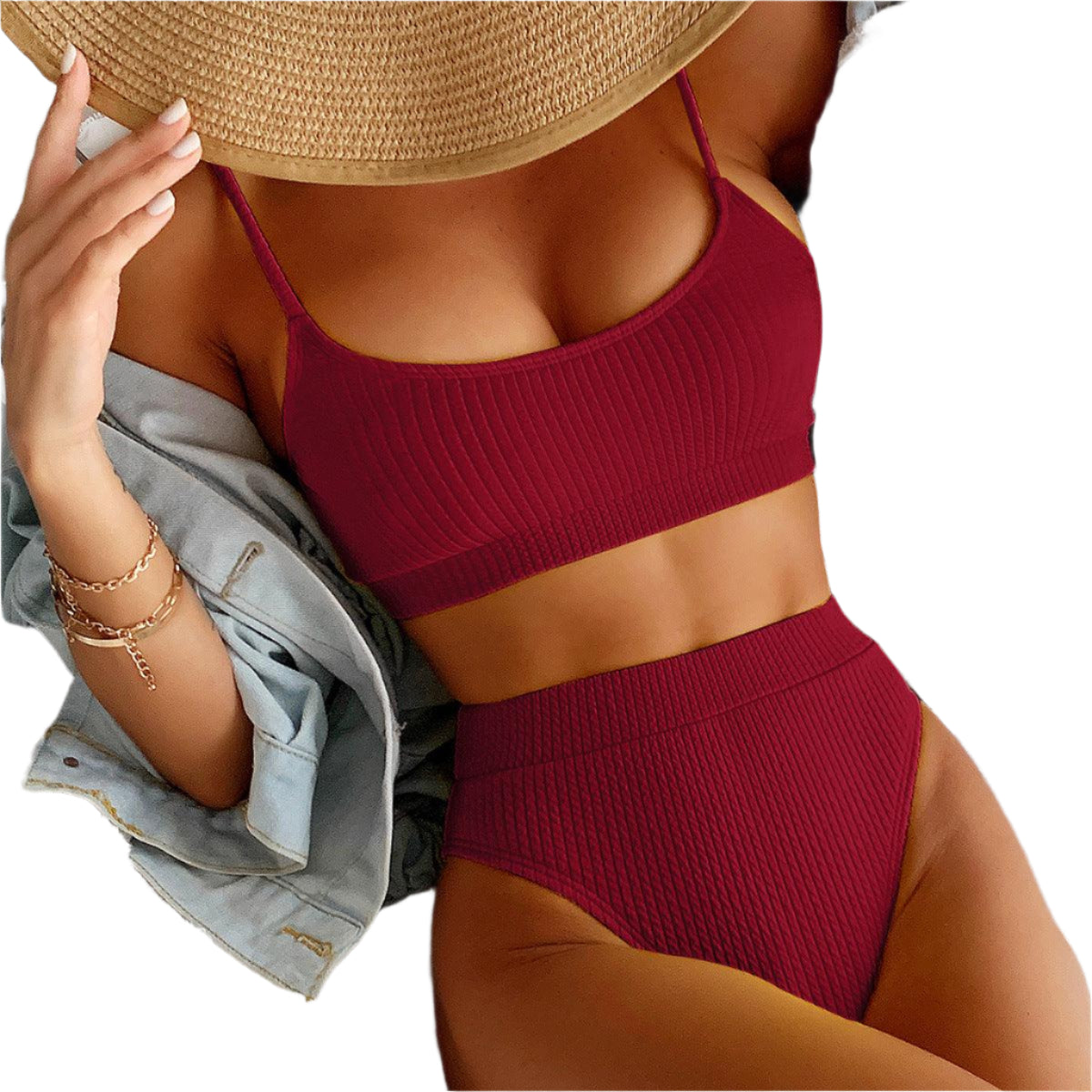 Xelina | Ribbed top & high-waisted bikini set for women Modehuis-Nederland