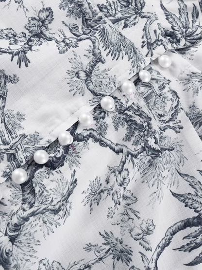 Dames mini-jurk met toileprint en A-lijn silhouet