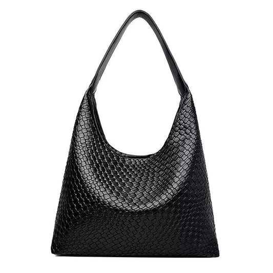 Dames schoudertas met gevlochten structuur en ronde pouch
