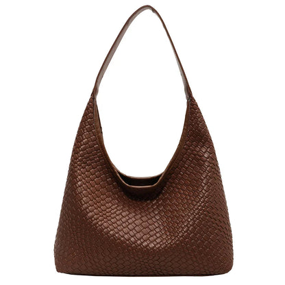 Dames schoudertas met gevlochten structuur en ronde pouch