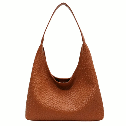 Dames schoudertas met gevlochten structuur en ronde pouch