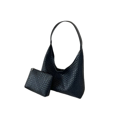 Dames schoudertas met gevlochten structuur en ronde pouch