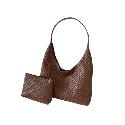 Dames schoudertas met gevlochten structuur en ronde pouch