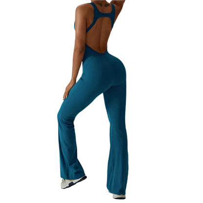 Dames sportjumpsuit met open rug en liftend silhouet