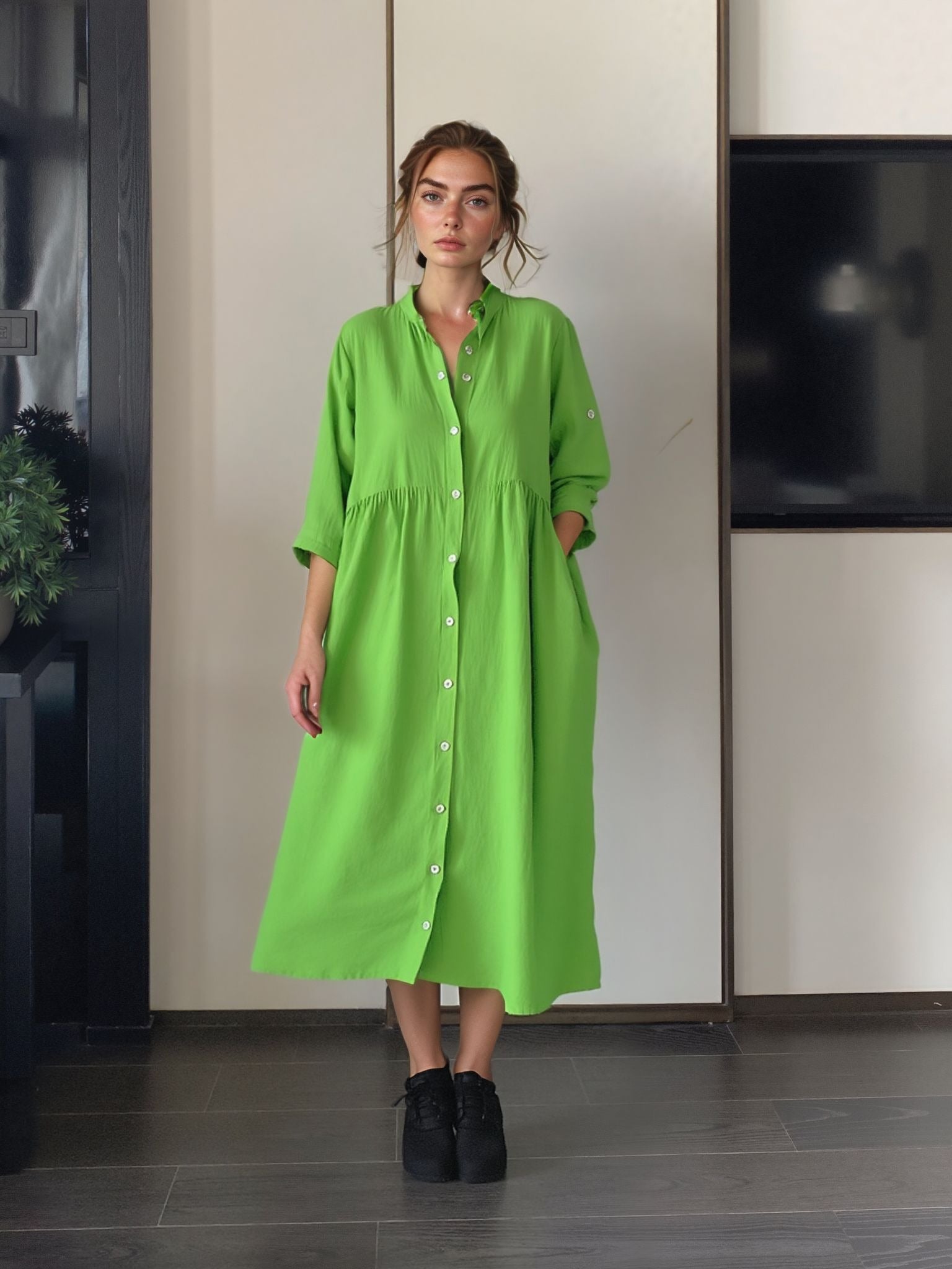 Knoop midi-jurk | Mouwen tot de elleboog Modehuis-Nederland