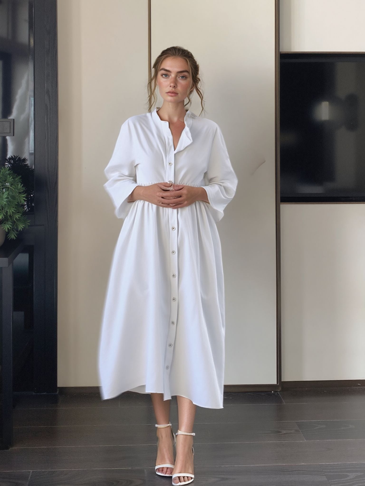 Knoop midi-jurk | Mouwen tot de elleboog Modehuis-Nederland