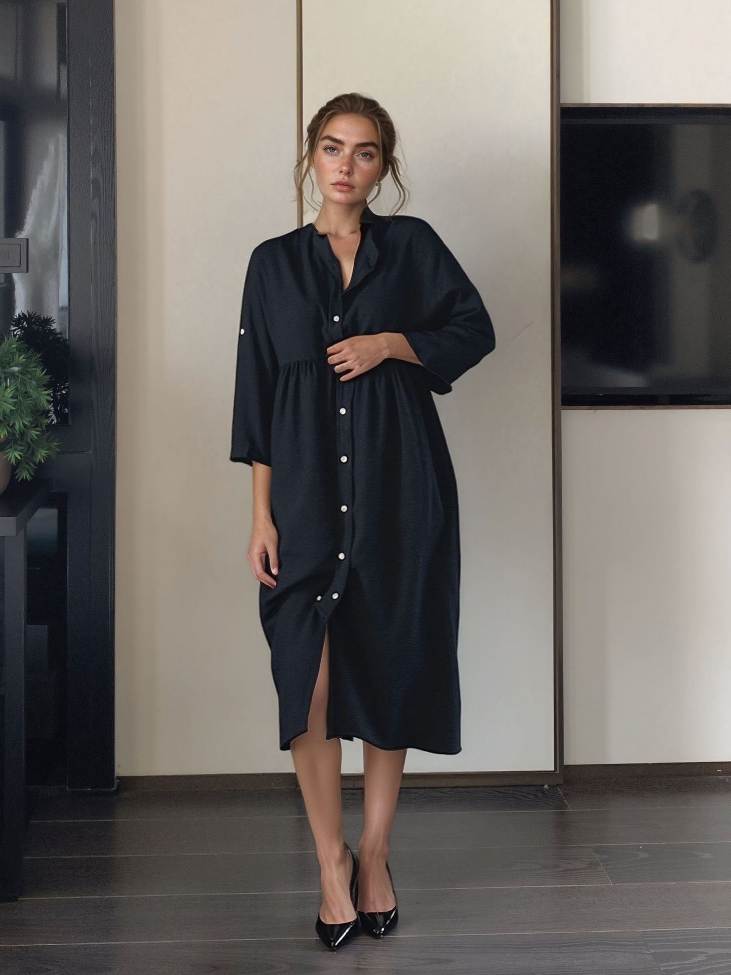 Knoop midi-jurk | Mouwen tot de elleboog Modehuis-Nederland