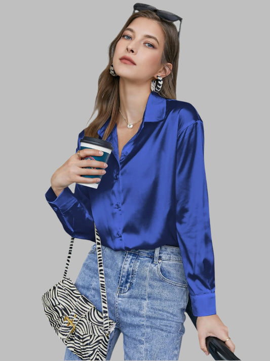 Dames blouse met klassieke kraag en vloeiend silhouet Modehuis-Nederland