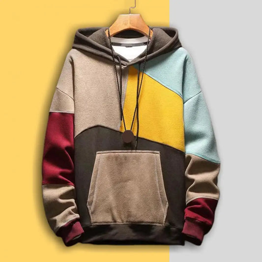 Heren hoodie met patchwork en rechte snit