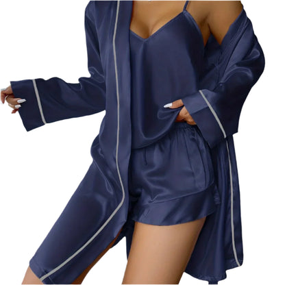 Dames pyjamaset met cami-top, shorts en lange kimono