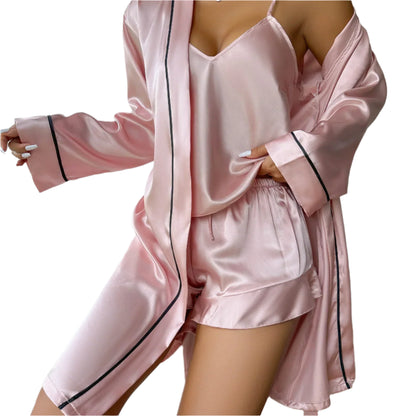 Dames pyjamaset met cami-top, shorts en lange kimono