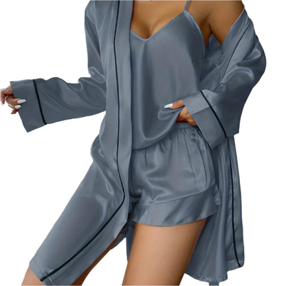 Dames pyjamaset met cami-top, shorts en lange kimono
