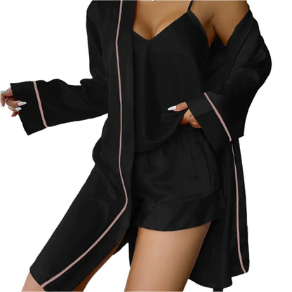 Dames pyjamaset met cami-top, shorts en lange kimono