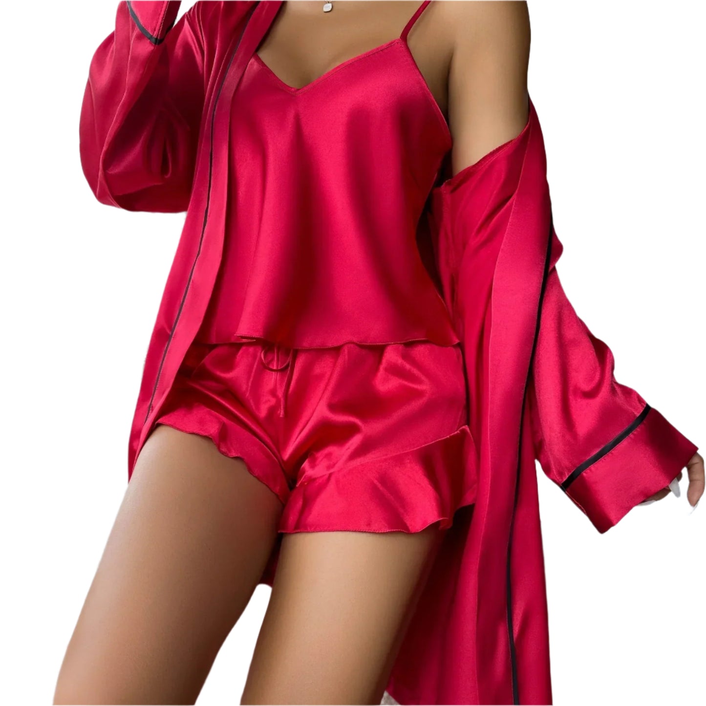 Dames pyjamaset met cami-top, shorts en lange kimono