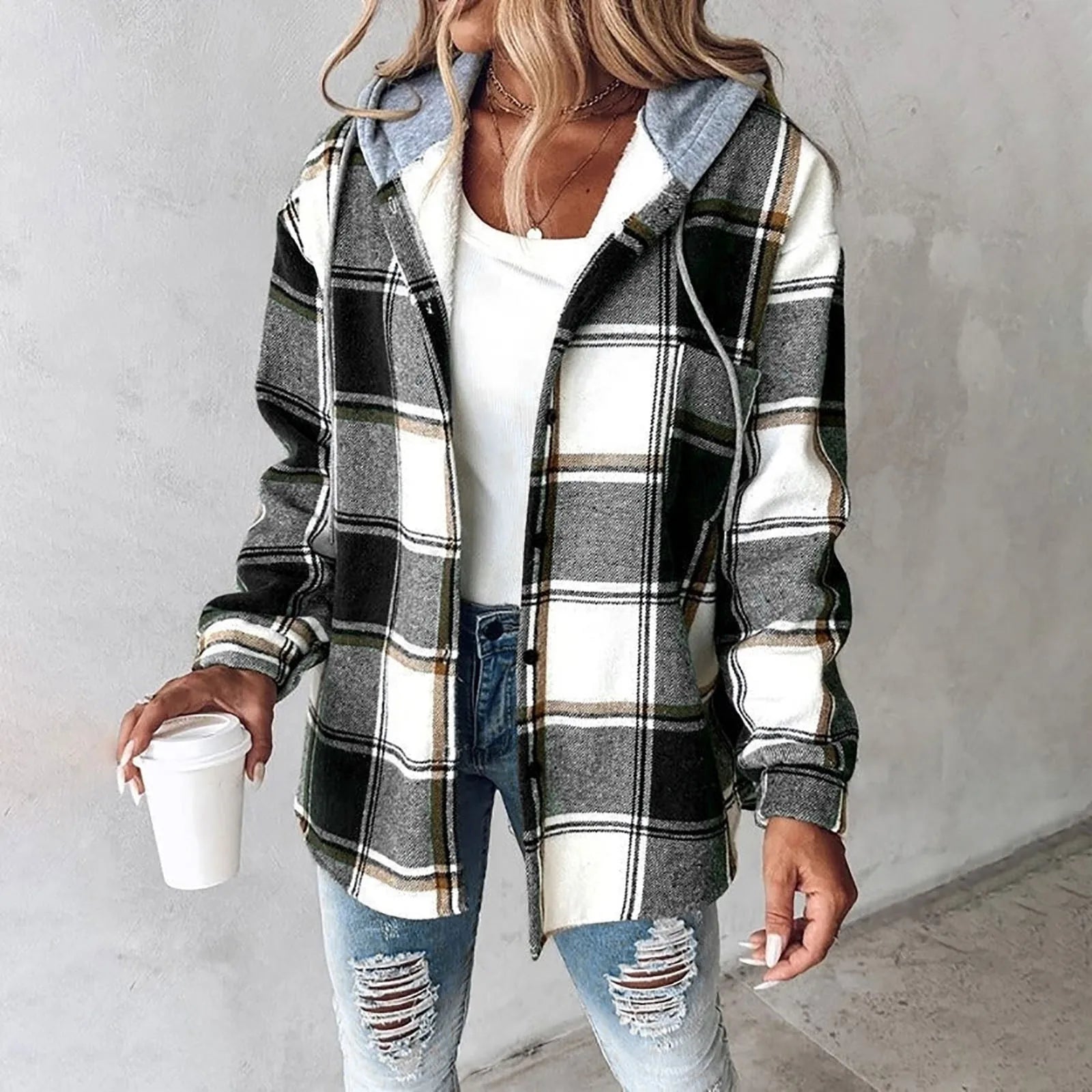 Ivy | Plaid Button-Up Hoodie Shirt Modehuis-Nederland
