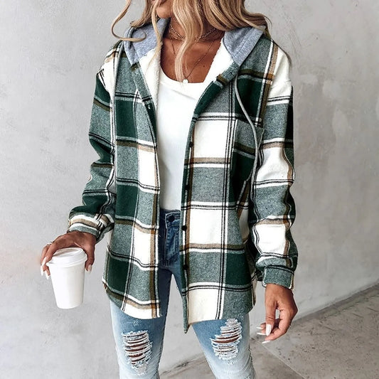 Ivy | Plaid Button-Up Hoodie Shirt Modehuis-Nederland