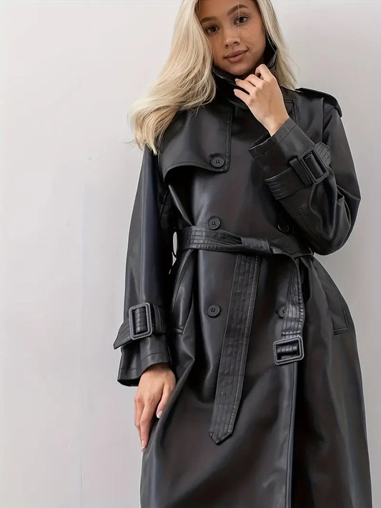 Dames trenchcoat met ceintuur en lange pasvorm
