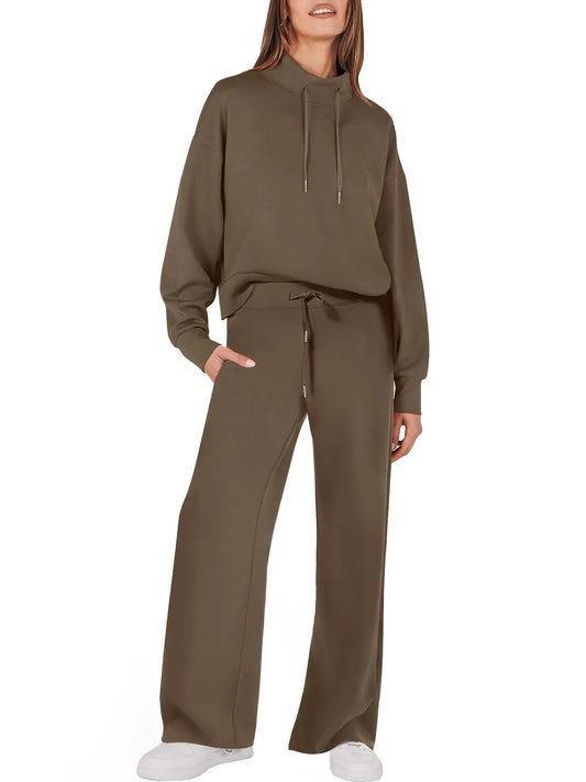 Tweedelig Dames Sweatshirt en Wijde Broek Bijpassende Set Met Zakken Modehuis-Nederland