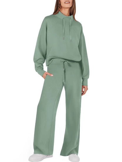 Tweedelig Dames Sweatshirt en Wijde Broek Bijpassende Set Met Zakken Modehuis-Nederland