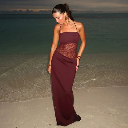 Lace maxi jurk met bandeau top en kanten taille – Alviera Modehuis-Nederland