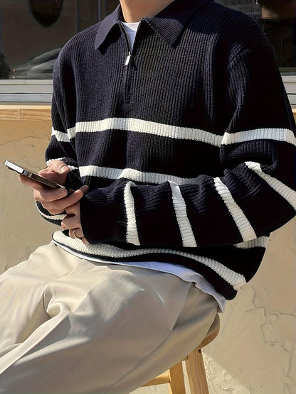Armando - Half-zip BW Striped Sweater Modehuis-Nederland