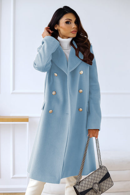 Wool-look Coat - Women's Classic Double Breasted Long Winter Coat Modehuis-Nederland
