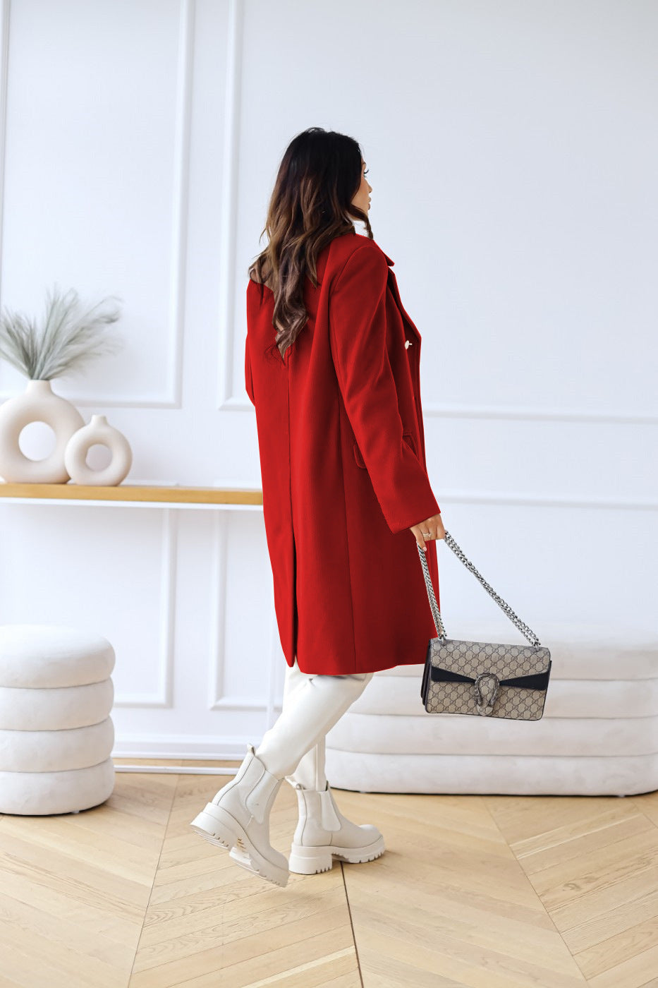 Wool-look Coat - Women's Classic Double Breasted Long Winter Coat Modehuis-Nederland