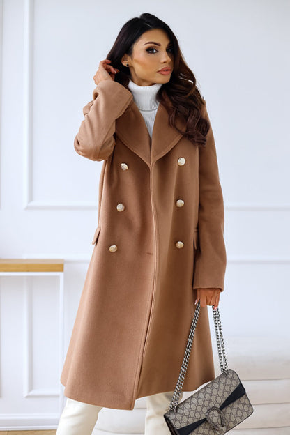 Wool-look Coat - Women's Classic Double Breasted Long Winter Coat Modehuis-Nederland