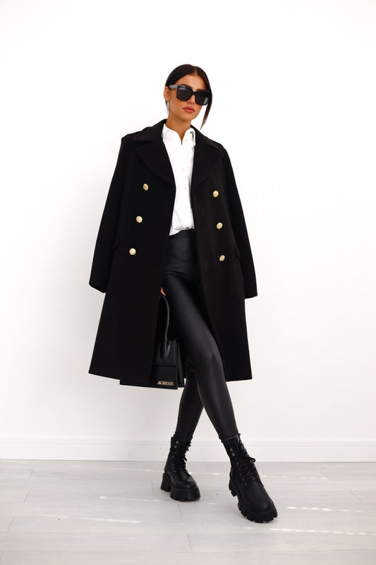 Wool-look Coat - Women's Classic Double Breasted Long Winter Coat Modehuis-Nederland