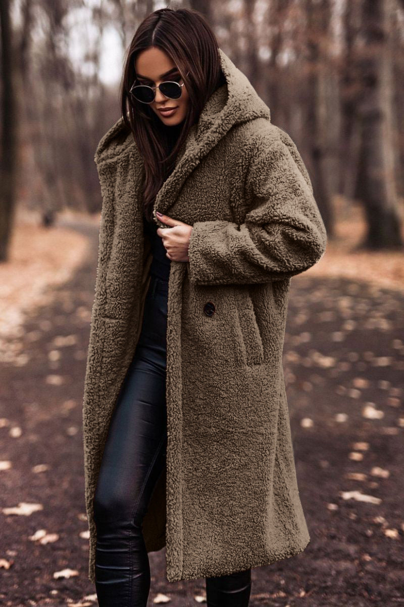 Damen Teddy Mantel mit Kapuze | Lang Modehuis-Nederland